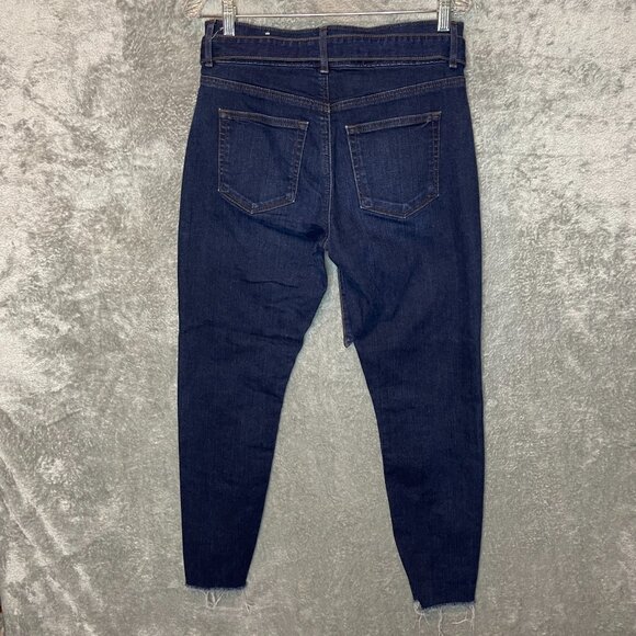 LOFT Women Dark Wash High Rise Skinny Modern Tapered Belted Denim Jean 6 - Picture 2 of 11